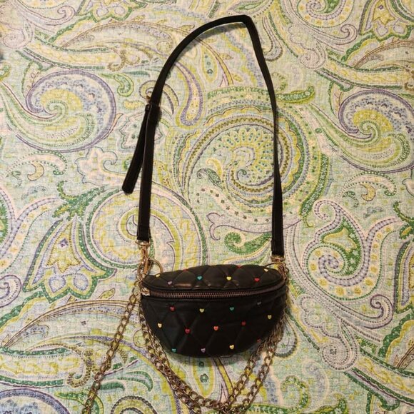Betsy Johnson crossbody belt bag with colorful heart design - Picture 1 of 5